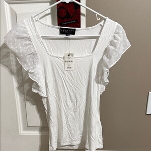 Laundry by Shelli Segal White Ruffle Sleeve Women's Top nwt size xs